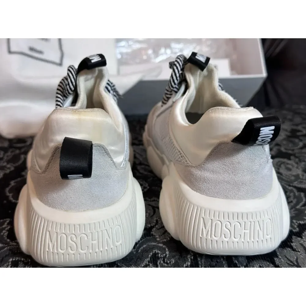 Moschino Shoes Womens 7 Teddy Bear Sneakers White Grey‎ Chunky Designer Mesh Box